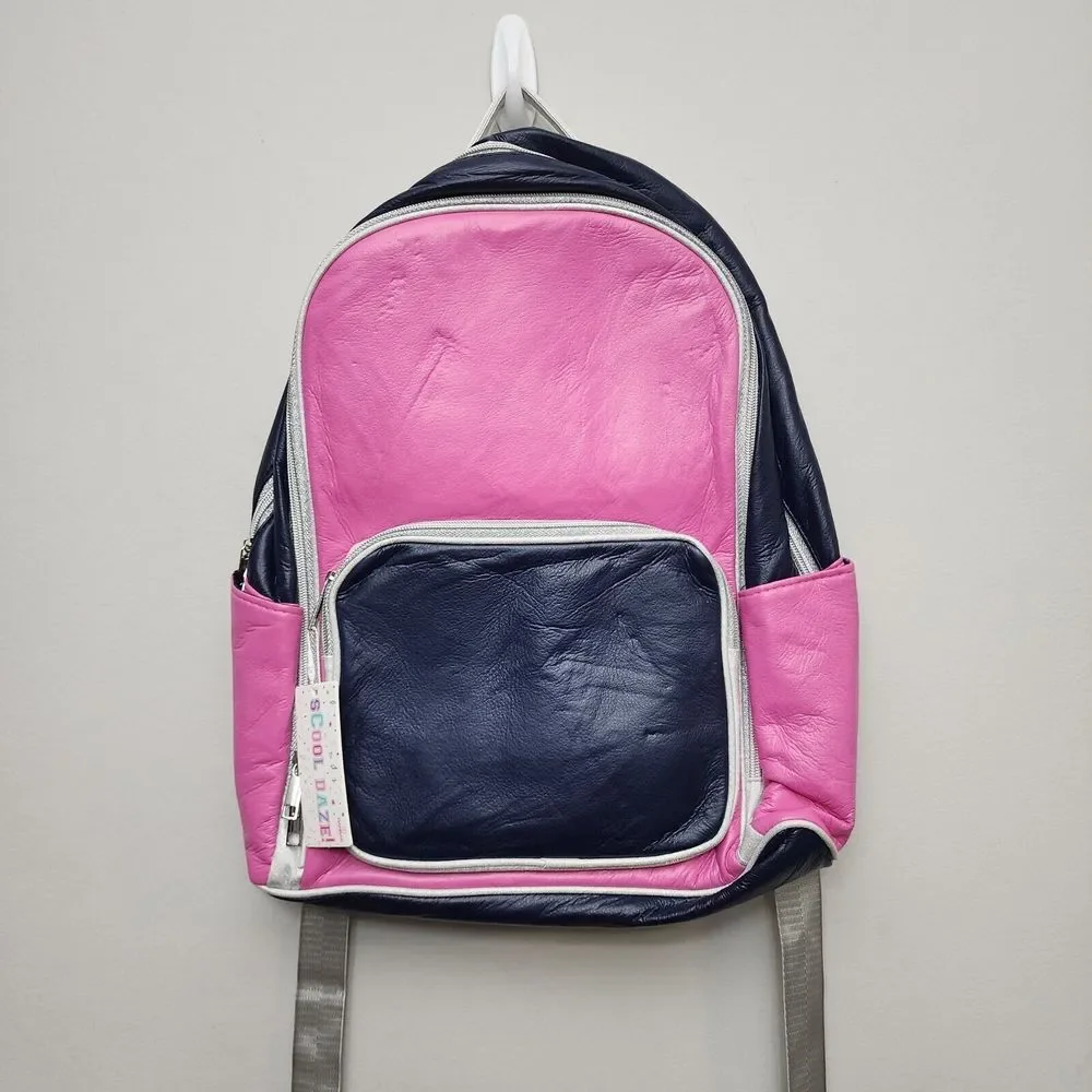 Danbar Scool Daze Pink Blue Backpack‎ Faux Leather Feel.